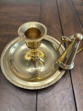 Vintage brass chamberstick candle holder with snuffer